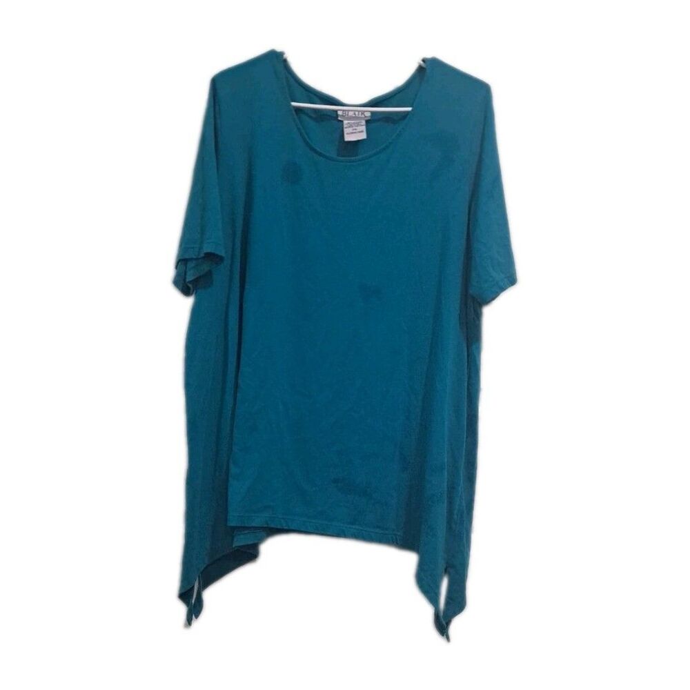 Blair 2X SS  Roundneck Assemetrical  Hem Teal Blue Soft Classic Timeless Work